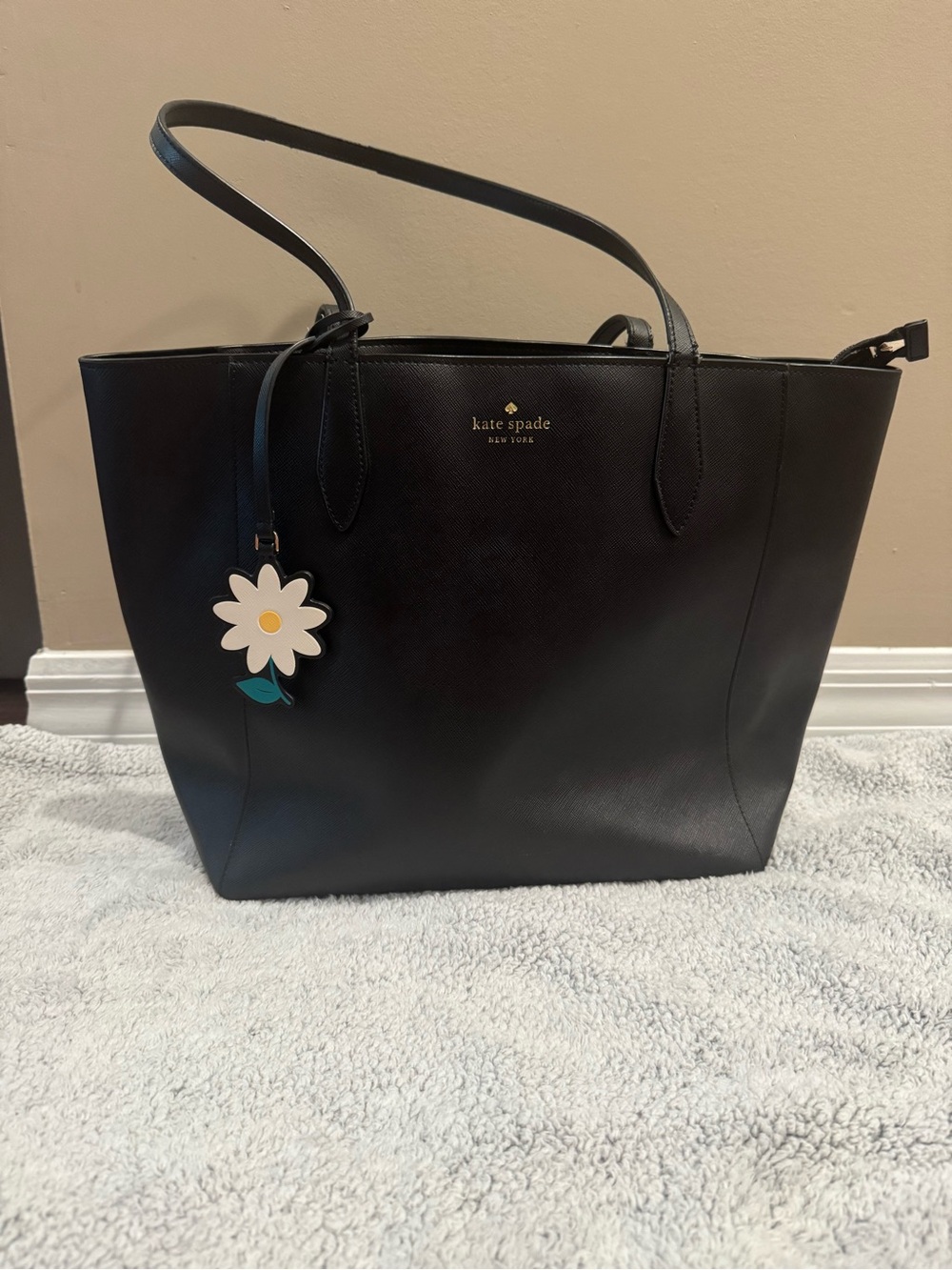 kate spade Black Leather Tote with Daisy Charm